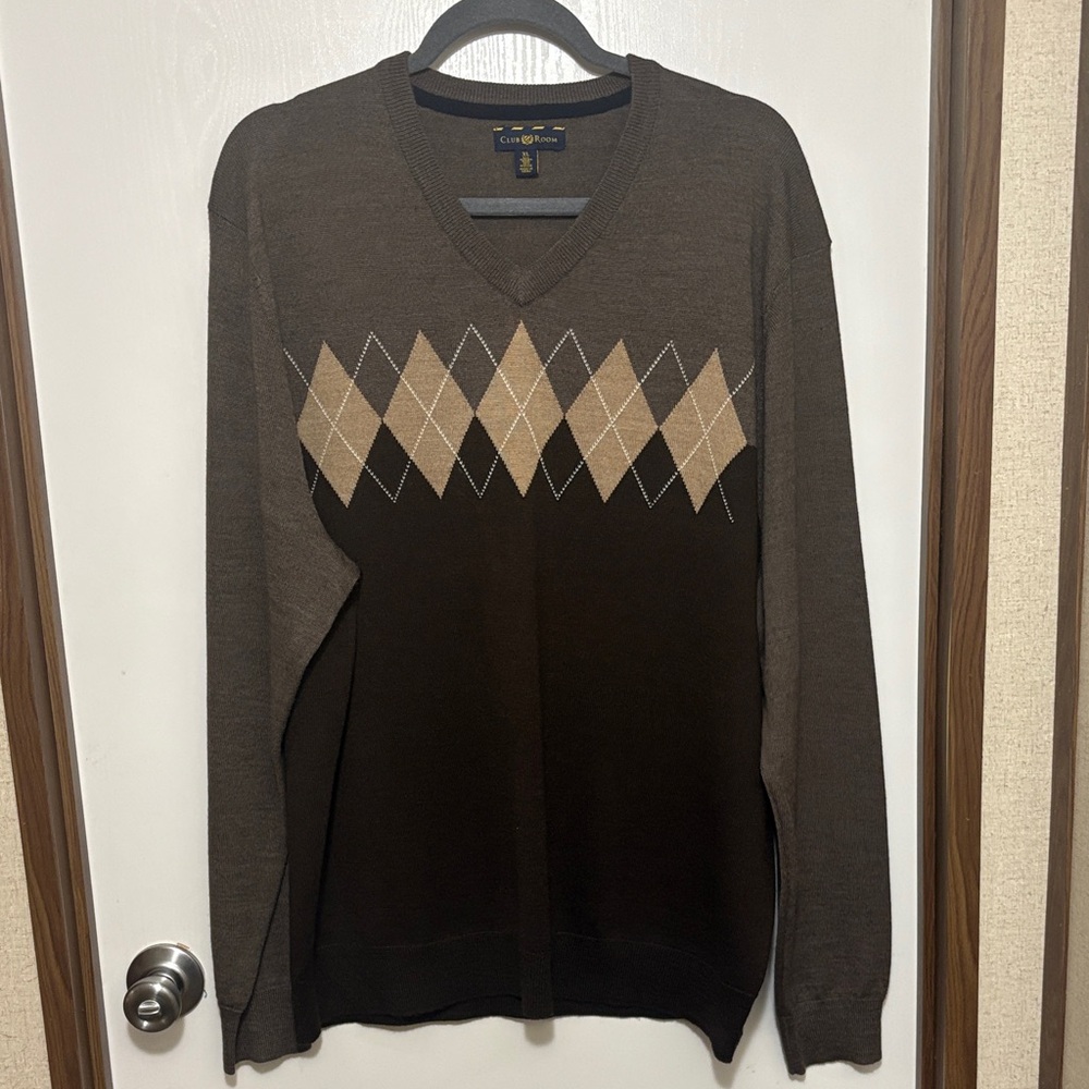 Club Room Merino Wool Blend Argyle V-Neck Sweater Men’s XL Preppy Grandpacore